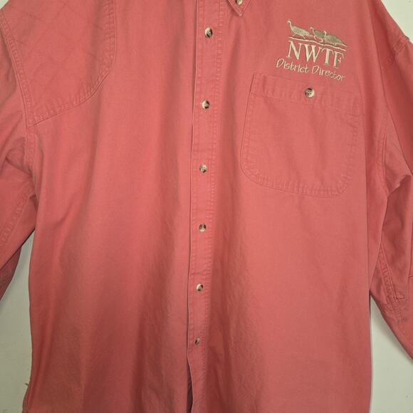 Wild Turkey Federation Mens Shirt XXL Coral Cotton Embroidered Turkey Hunting - Picture 8 of 16